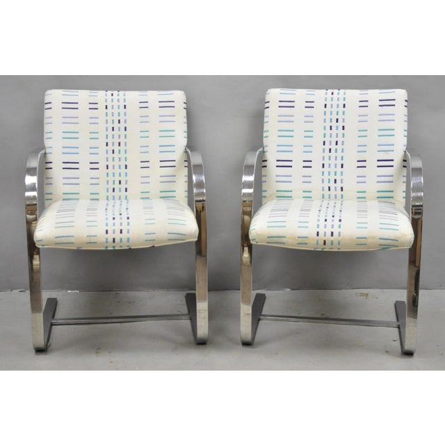 Vintage Mid Century Modern Brno Style Chrome Cantilever Arm Chairs after Milo Baughman - a Pair. Item features heavy...