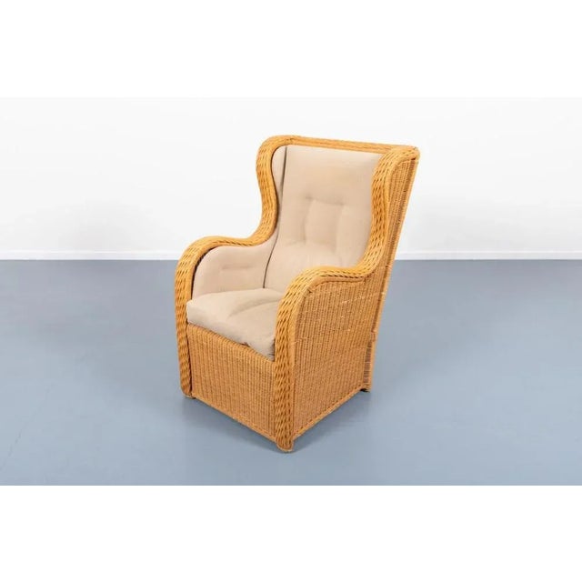 Tan Vintage Italian Wicker Lounge Armchair For Sale - Image 8 of 11