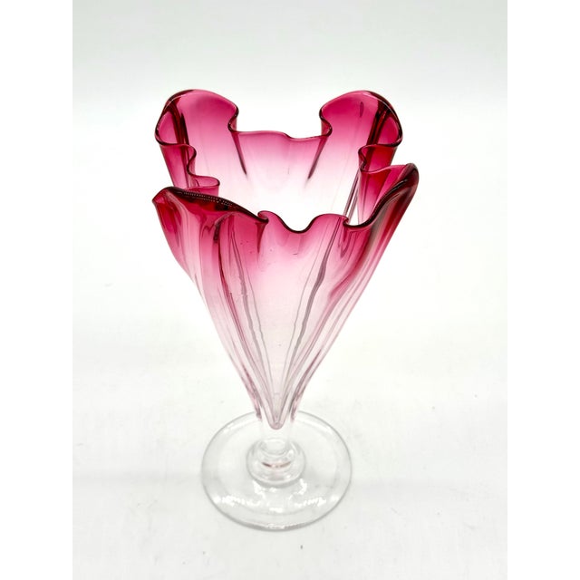 Signed Steuben Floriform Ruffled Cranberry Rim Fading to Clear 9.5"h X 5.5"w For Sale In New York - Image 6 of 6