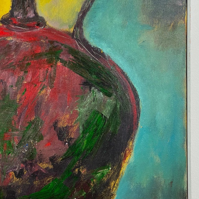 1980s Raymonde Desabres (French-American, 1925-2020) - Expressionist Still Life With Aftabeh Pitcher , Signed (Ca. 1980, Acrylic on Canvas) For Sale - Image 5 of 10
