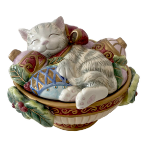 Fitz and Floyd Figurative Cat Lidded Trinket/Candy Dish Late 20th Century.