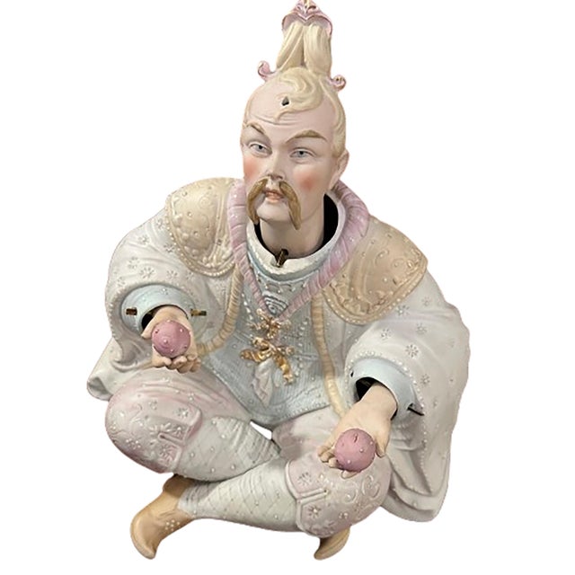 White Pair of Early 20th Century Enameled Porcelain Bisque Germanic Nodder Circus Figurines For Sale - Image 8 of 9