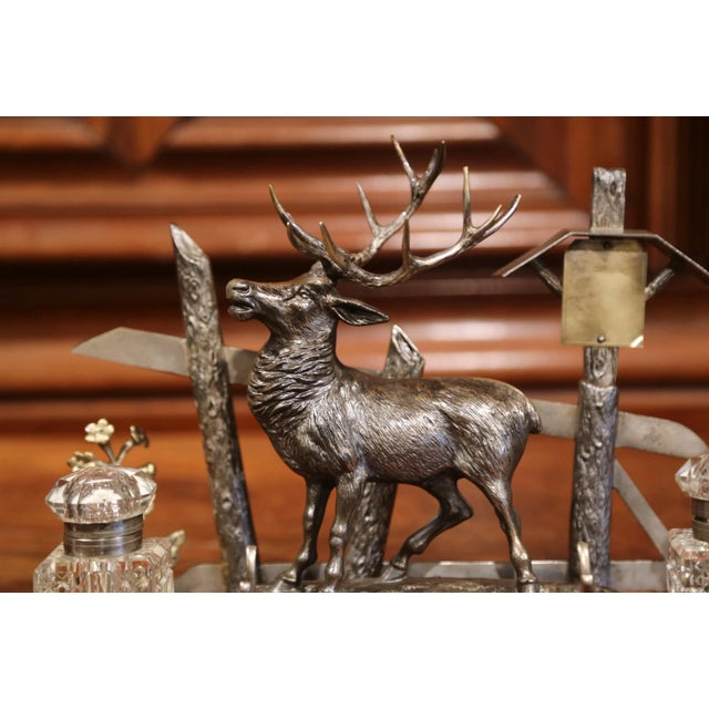 This interesting, vintage inkwell was crafted in the Alps mountains of France circa 1950. The decorative inkwell is...