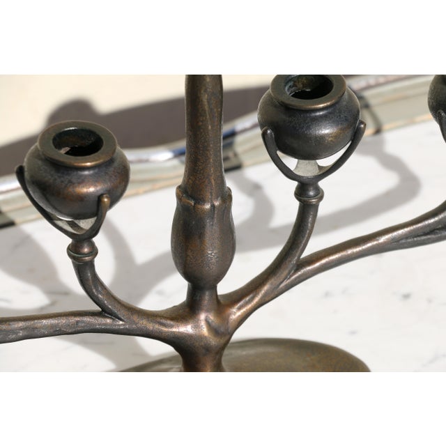 Art Nouveau Tiffany Studios New York Art Nouveau Bronze Six-Light Candelabra, Circa 1910s For Sale - Image 3 of 18