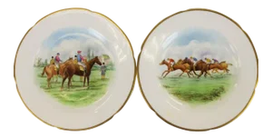 English Racehorse Dinner Plates - A Pair
