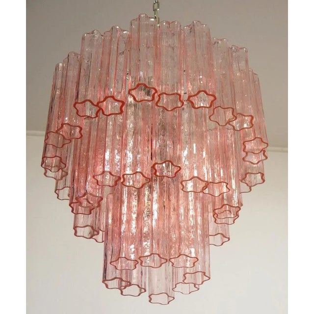 Tronchi Chandeliers with 48 Pink Glasses in the Style of Toni Zuccheri, Murano, 1990, Set of 2 For Sale - Image 6 of 8