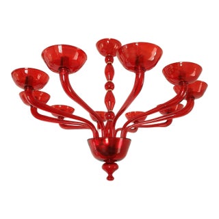 Red Murano Glass, Mid Century Modern, Chandelier Italy 1980s For Sale