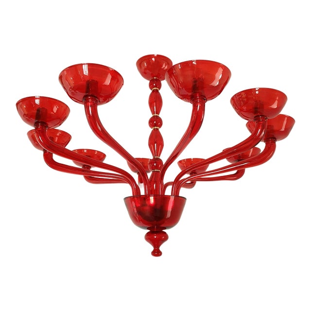 Red Murano Glass, Mid Century Modern, Chandelier Italy 1980s For Sale