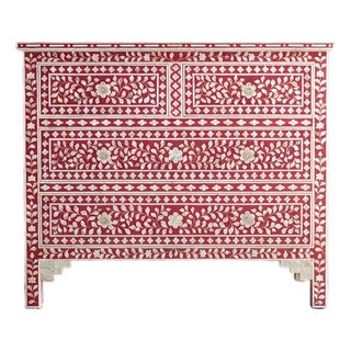 Arabesque Pink Mother of Pearl Inlay Four Drawer Chest by House of Jaipur For Sale