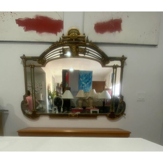 large antique mirror in original gold gilt and verde paint this is def a statement piece for any room
