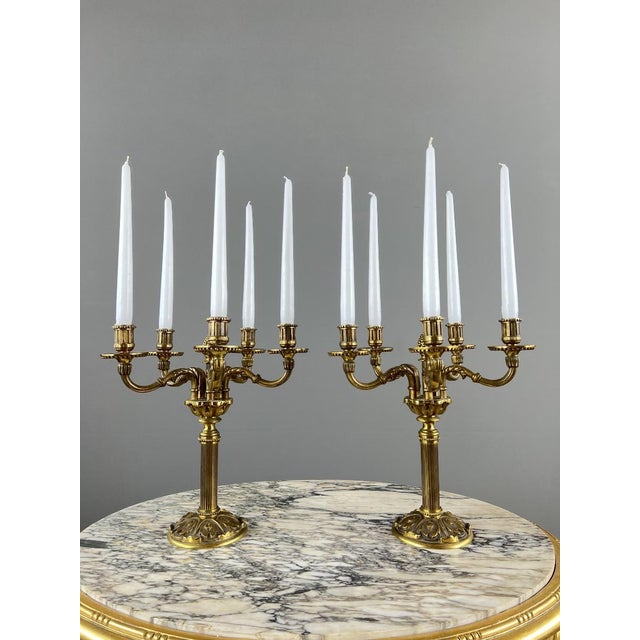 20th Century Louis XVI Five-Light Gilt Bronze Candelabra, Set of 2 For Sale - Image 12 of 13