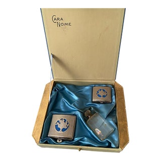Art Deco Cara Nome Vanity Set With Blue Enamel Compacts & Original Box For Sale