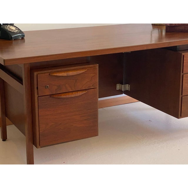 Wood Jens Risom Mid Century Walnut Wood Executive Desk 1960s For Sale - Image 7 of 12