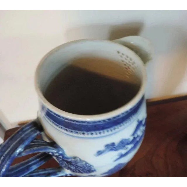 Ceramic Early 19th Century Chinese Export Blue & White Porcelain Canton Scene Cider Jug or Pitcher For Sale - Image 7 of 11