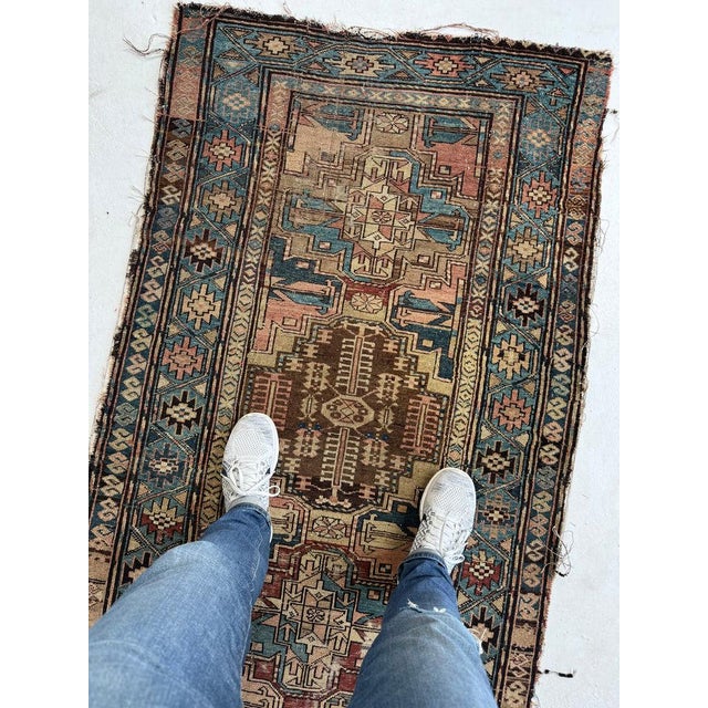 Persian Antique Kurdish Runner with Large Elephant Foot Prints Rug 3.5 x 8.4 For Sale - Image 3 of 6