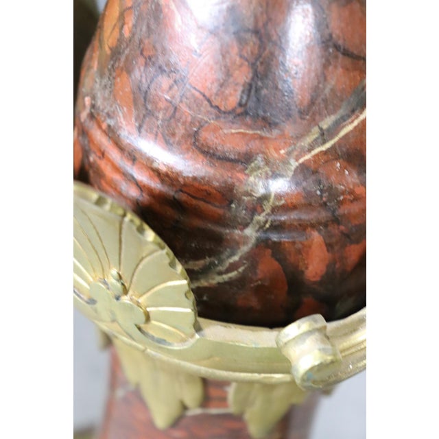 19th C Pair Palace Sized Rouge Marble and Bronze Mounted Cassolettes Urns For Sale In Philadelphia - Image 6 of 16