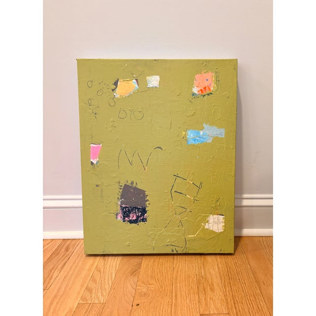 Acrylic and mixed media collage on deep profile canvas. Edges will be painted pale gray (had not been touched up yet when...