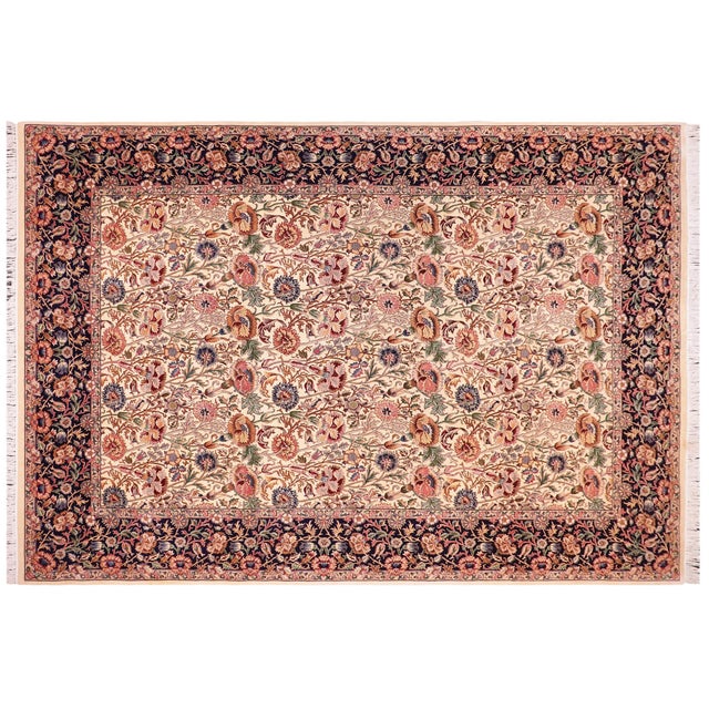 Ivory Shabby Chic Floral 1990's Pak-Persian Ivory/Blue Wool Rug - 9'0'' X 11'11'' For Sale - Image 8 of 9