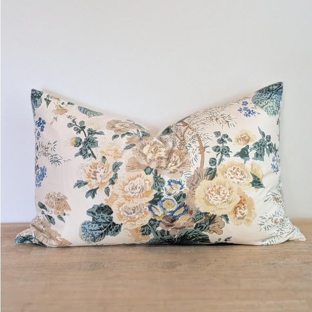 Lee Jofa Lee Jofa Althea Cotton Chintz 15x24" Lumbar Pillow in Citron- Single For Sale - Image 4 of 5
