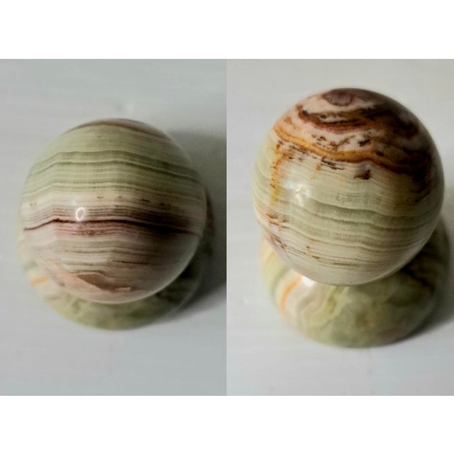 Vintage Carved Soapstone Egg & Rainbow Stone Egg Set of 2 W/ Stands For Sale - Image 12 of 13