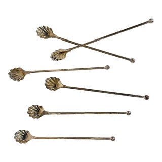 Vintage Silver-Plate Shell Motif Tea Cocktail Spoons, S/6 For Sale