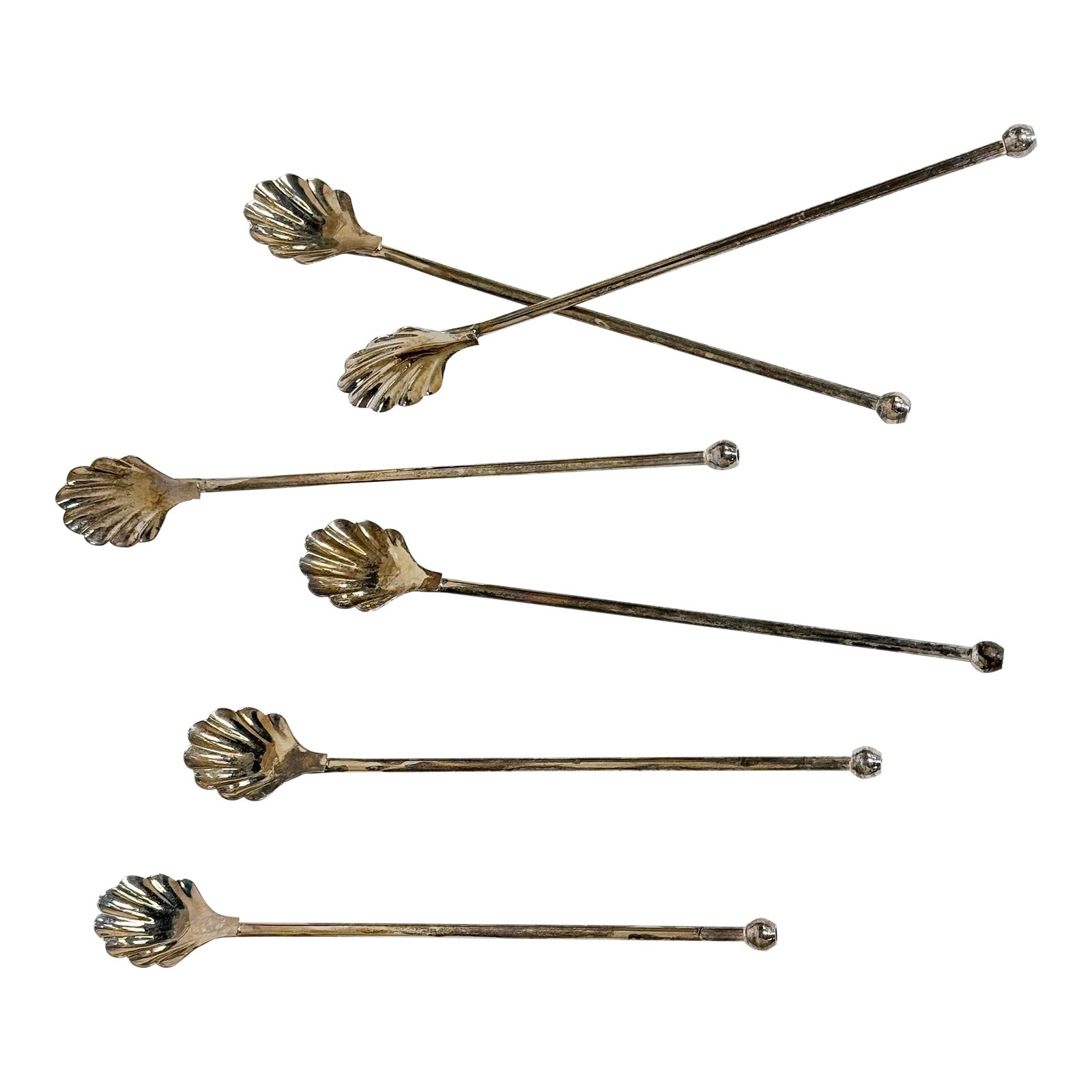 Vintage Silver-Plate Shell Motif Tea Cocktail Spoons, Set of 6