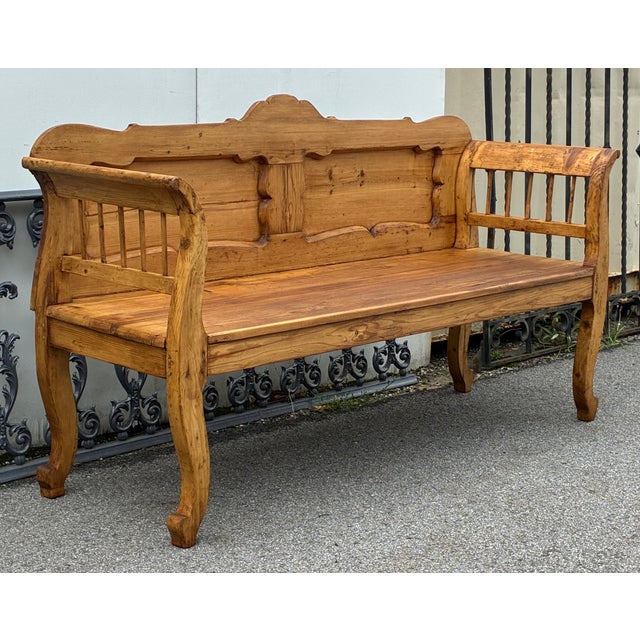 Art Nouveau Pine Bench or Settle For Sale - Image 3 of 14
