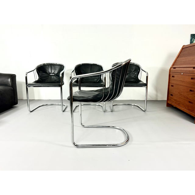 1970s Vintage Cantilever Chair in Leather and Chrome by Gastone Rinaldi for Fasem, 1970s For Sale - Image 5 of 12