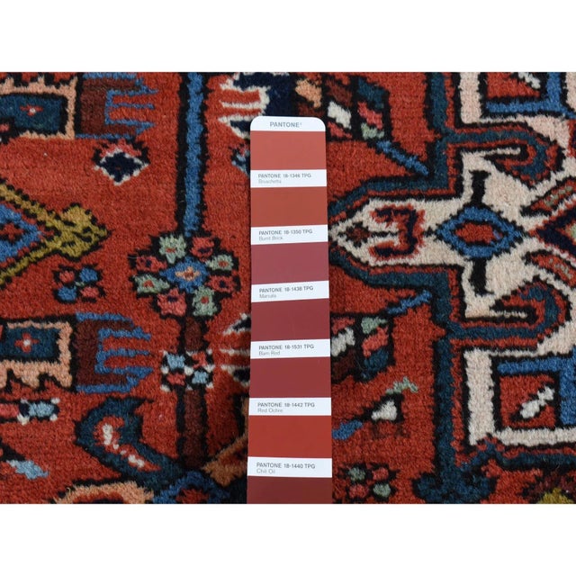 1930 Red Antique Persian Karajeh Geometric Medallions Hand Knotted Pure Wool Rug For Sale - Image 11 of 12