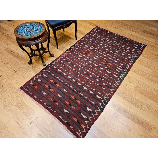 Vintage Moroccan Kilim Rug, Handwoven Wool & Cotton, Stripe Pattern, Red & Brown, 4x7 For Sale In Chicago - Image 6 of 10