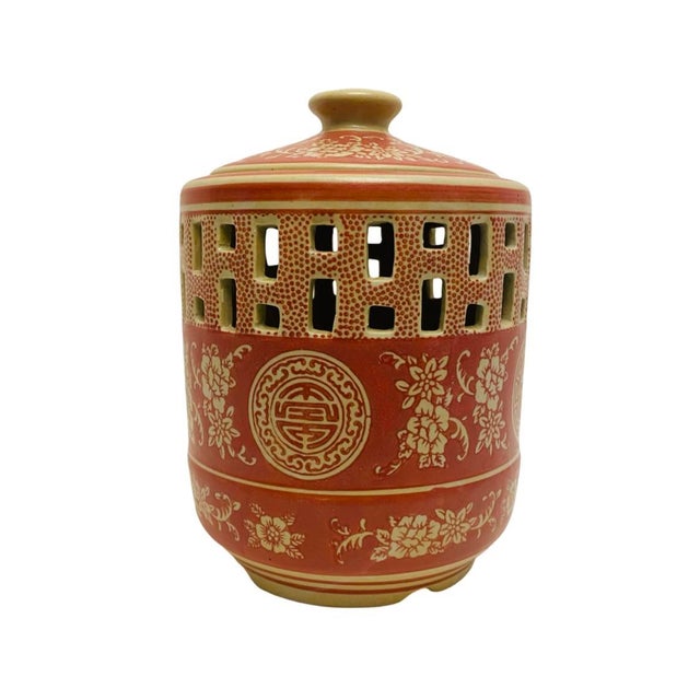 Chinese Vintage Chinese Incense Burner Lantern Perfume Burner Asian Lidded Vase For Sale - Image 3 of 8