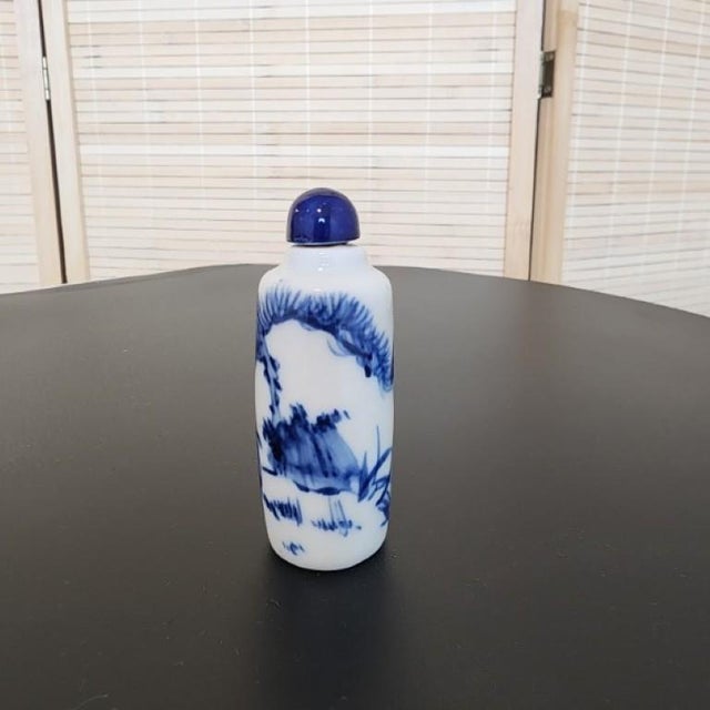 Late 19th Century Chinoiserie Blue & White Porcelain Snuff Bottle Accent For Sale - Image 14 of 14