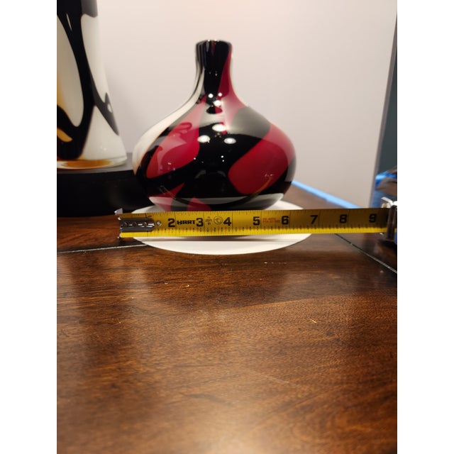 Vintage 1970s Italian Opaline Cased Glass Vase Set - Red, Amber & Black Swirl For Sale In Dallas - Image 6 of 12