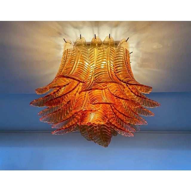 Mid-Century Modern Murano Ceiling Lamp, 32 Amber Felci Glasses For Sale - Image 3 of 10