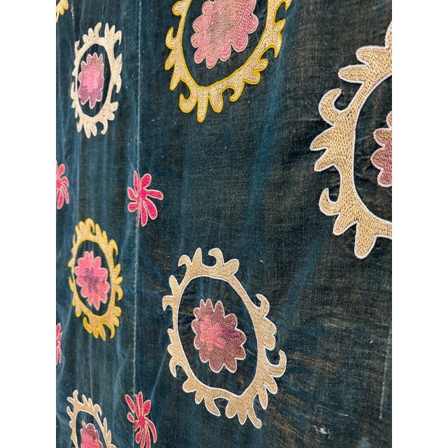 Ink Blue Antique Suzani Uzbekistan For Sale - Image 8 of 9