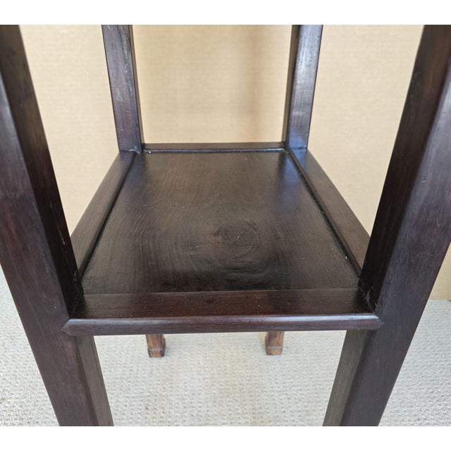 Chestnut Antique Chinese Hardwood Rosewood Stand With Shelf For Sale - Image 8 of 14