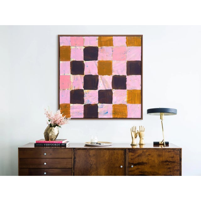 Contemporary Checkerboard 1 by Virginia Chamlee in Walnut Frame, Small Art Print on Canvas For Sale - Image 3 of 4