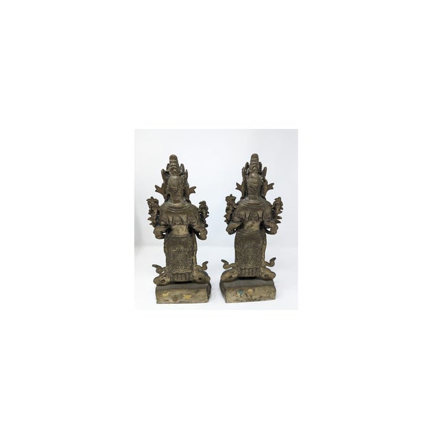 Vintage Silver Alloy Nepalese Standing Maitreya Statues: Dharmachakra Mudra For Sale - Image 4 of 9