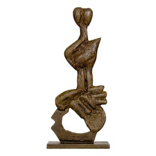 Aristide Patsoglou, Abstract Greek Sculpture Figure with Golden-Brown Patina, 1980s, Bronze For Sale