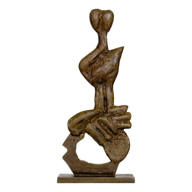 Aristide Patsoglou, Abstract Greek Sculpture Figure with Golden-Brown Patina, 1980s, Bronze For Sale