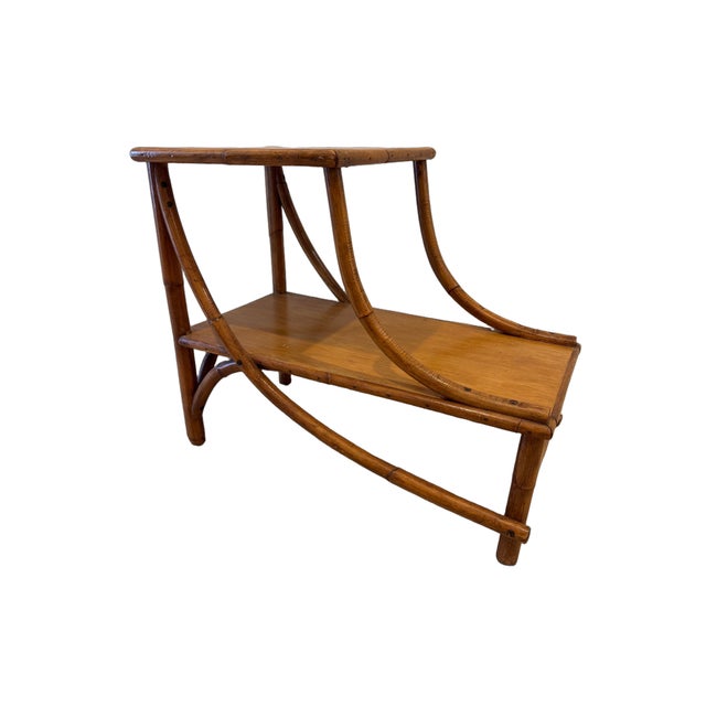 Mid-Century Modern Vintage Heywood-Wakefield Style Rattan & Bamboo Two-Tier Side Table, C. 1960s For Sale - Image 3 of 9