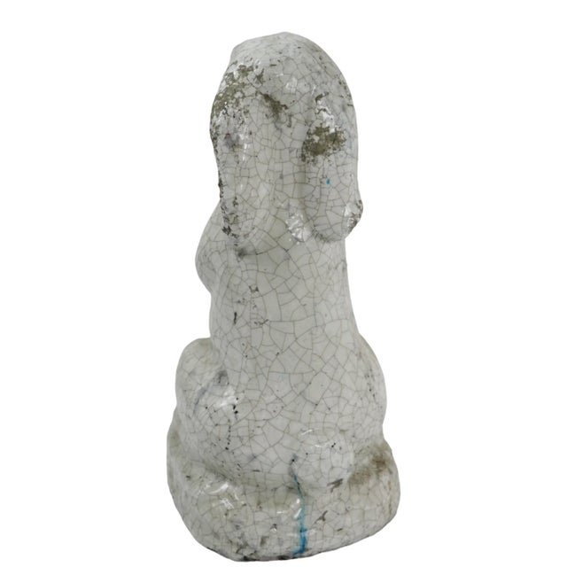Ceramic Terra Cotta Rabbit Garden Statue in Off White Craquelure Glaze For Sale - Image 7 of 12