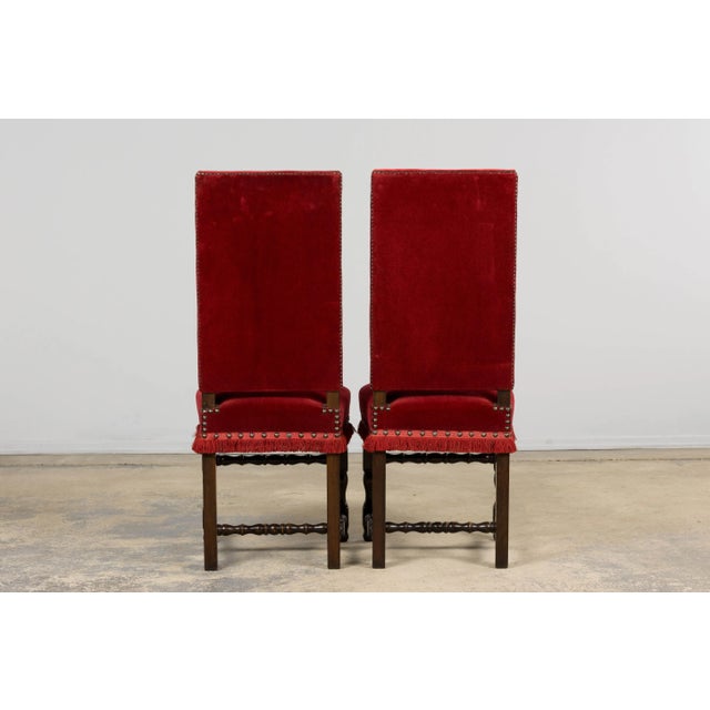 Antique French Louis XIII Style Maple Dining Chairs in Red Velvet - Set of 10 For Sale - Image 15 of 18