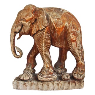 Antique Thai Wood Elephant Figure For Sale