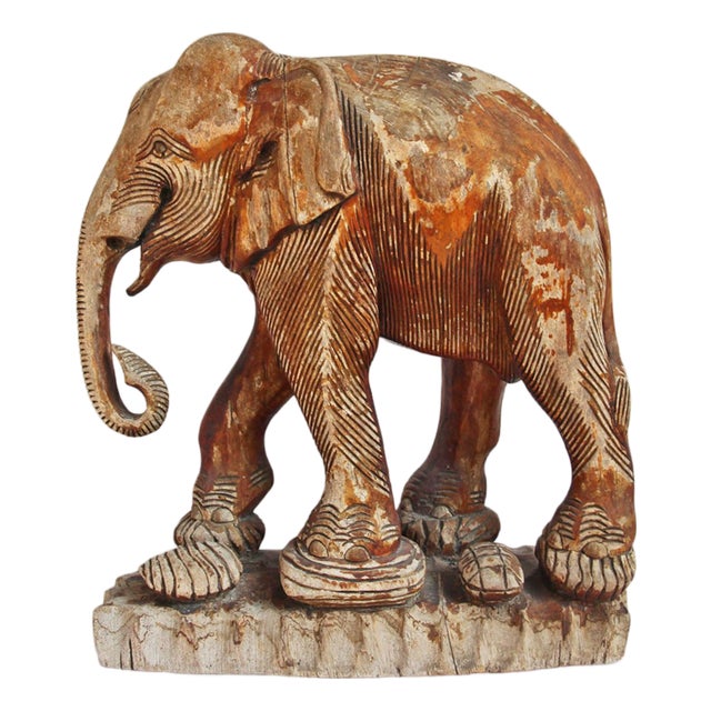 Antique Thai Wood Elephant Figure For Sale