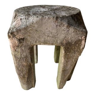 Vintage Hand-Carved Rustic Wood Stool /Table For Sale