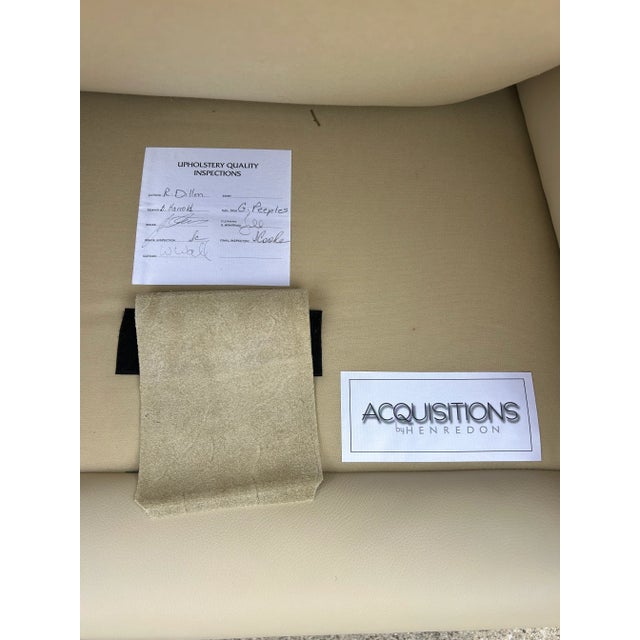 Vintage Henredon Acquisitions Collection Leather Wingback Chairs – Ivory Leather, Geometric Upholstery & Nailhead Trim For Sale - Image 12 of 12
