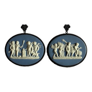 Antique 18th Century English George III Wedgwood Oval Wall Plaques in Silver Frames - A Pair For Sale