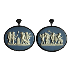 Antique 18th Century English George III Wedgwood Oval Wall Plaques in Silver Frames - A Pair