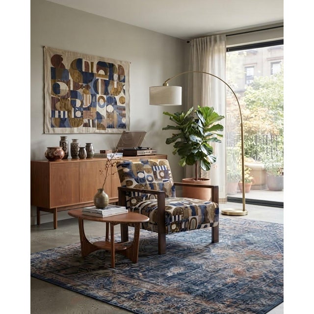 Vintage Hungarian Art Deco Lounge Chairs in Abstract Geometric Pattern Fabric with Wooden Frames, 1930s, Set of 2 For Sale - Image 3 of 4